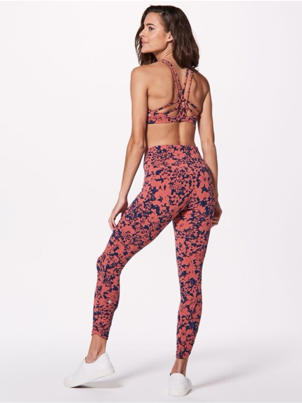 lululemon athletica Final Lap Crop Orange & Navy Floral Leggings Sz 6